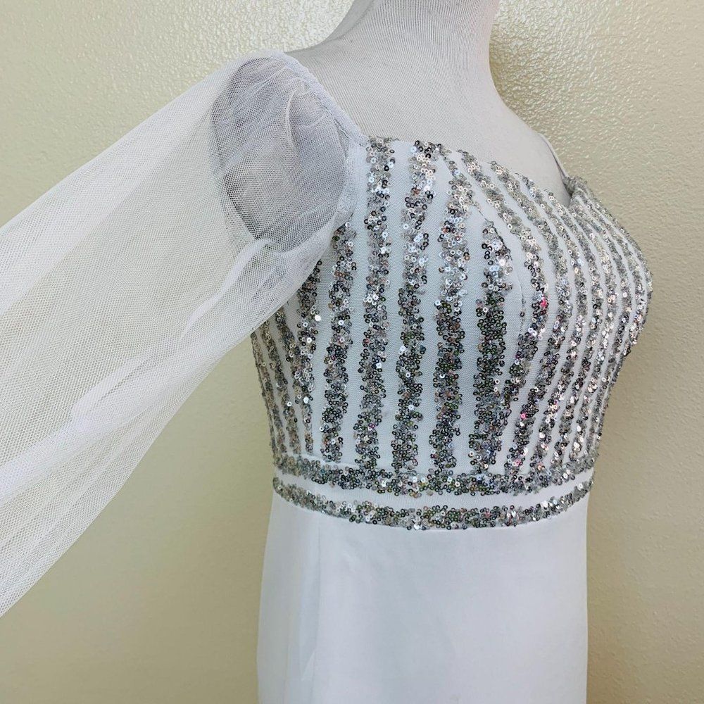 Ever-Pretty Cold Shoulder Sequin Dress Mermaid Scuba Sz 10 White 0711 - Picture 5 of 10